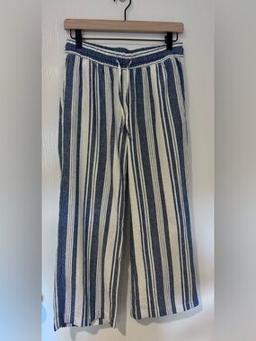 Old Navy, XS, blue and white striped wide leg linen blend pants